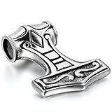 JewelryWe Schmuck Edelstahl Retro Charm Thors Hammer Amulett Herren-Anhänger mit 55cm Kette, Halskette, Schwarz Silber