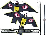 2 x Vogelscheuche Vogelschreck Raubvogel-Drache Habicht mit 1 x hochwertigem 10 Meter Glasfaser-Teleskopstab, Spannweite 1,40 m