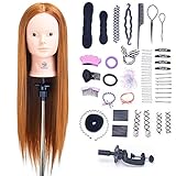 SIGHTLING 66cm Übungskopf Frisierkopf Friseur 60% Echthaar Haar Perückenkopf Puppenkopf Übungskopf Friseurkopf Ausbildung Kopf Mit Halter + DIY Haar Zubehör styling Set
