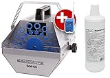 Showlite BM-60 Seifenblasenmaschine 60W mit Funk Fernbedienung und 1L Eurolite UV-Fluid blau (0,6l Tank, 2-3 Stunden Laufzeit bei vollem Tank, Party Effekt, Disco Bubbles)
