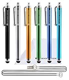 The Friendly Swede 6 Stück Touchscreen Stift, Eingabestift Stylus [11,5 cm] mit 2 Schnüren und Mikrofaser-Reinigungstuch - universales Eingabestift Set (Mix Schwarz)