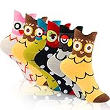 WOSTOO Damen Socken, 6 Paar Socken Damen süße Interessante Tier Charakter Eule Funny Crew Socken, Einheitsgröße
