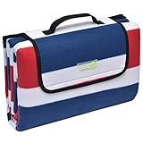 Beautissu Picknickdecke BellaSa Outdoor XXL 200x200 cm wasserabweisend & isolierend - Fleecedecke Campingdecke gestreift Oeko-Tex Zertifikat