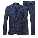 Cloudstyle Anzug Herren Slim Fit 3 Teilig Karriert Tweed Herrenanzug 3-Teilig Anzüge für Business Hochzeit Dunkelblau L