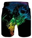 Idgreatim Herren Beach Shorts 3D Gedruckt Quick Dry Skull Badehose Loose Fit mit Taschen L