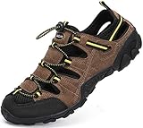 Herren Sandalen Sommer Geschlossen Leder Wanderschuhe Sport Outdoorsandalen für Herren Atmungsaktiv Strand Trekkingsandalen Freizeit Braun gr.46