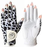 FINGER TEN 2020 neu Golfhandschuh Damen Linke Hand Rechte Mit Ball Marker Allwetter Leder Griff Mode Bedruckter Golf Handschuh Links Rechts Weicher Komfort Passform Nägel (Leopard Nägel, M-Links)