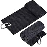 2 Stücke Golf Towel Schwarz Golfhandtücher Tri-Fold Golf Handtuch Mikrofaser Sporthandtuch Golf Towel Tuch Golfhandtücher Einhängeöse für Fitness Sport Outdoor Yoga Golf Laufen Fahrrad (50x30cm)