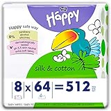 bella baby Happy Feuchttücher mit Seide & Baumwolle, 8er Pack (8 x 64 Stück) vielseitig, sanft und weich zur Babyhaut