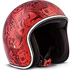 Rebel Helmets R3 Motorrad-Helm, Fiberglas Schnellverschluss SlimShell Tasche, M (57-58cm), Skull Rot