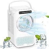 Mobile Klimaanlage Mini 4 in 1 Persönliche Klimageräte Leise Ventilator mit 2/4H Timer Luftbefeuchter 3 Stufen 7 Nachtlichter PU Licht tragbar Air Cooler für Home Office,Zuhause und Schlafzimmer