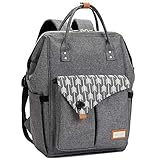 Lekebaby Baby Wickelrucksack Wickeltasche mit Wickelunterlage Multifunktional Große Kapazität Babytasche Reisetasche für Unterwegs, Grau