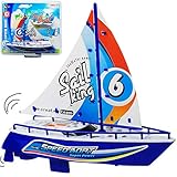 alles-meine.de GmbH Motor - Segelboot / Boot - mit Batterie - blau - schwimmt + fährt im Wasser - 24 cm - Wasserboot / Batterie betrieben - selbstfahrend elektrisch Antrieb - Bat..