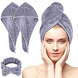 Acksonse Haarturban 3 Stück, Turban Handtuch mit Knopf, Schnelltrocknend Haarhandtuch für Frauen, Mikrofaser Handtuch für Kopf und Lange Haare