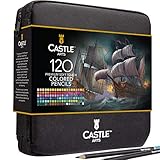 Castle Art Supplies 120 Buntstifte im Set mit Reißverschluss-Tasche, perfekt für alle Künstler Glatte, hochwertige Minen und Buntstifte zum Verblenden und Zeichnen in praktischem, robustem Reiseetui