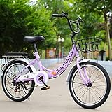 BEIGOO Faltrad/Klapprad,6 Gang-Schaltung Leicht Tragbares Klapp Fahrrad Folding Bike für Damen Herren Student-lila-20Zoll