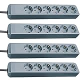 Brennenstuhl Eco-Line 6-Fach Steckdosenleiste (Steckerleiste mit Kindersicherung und 1,5 m Kabel) Silbergrau (Silbergrau, 4 Stück)