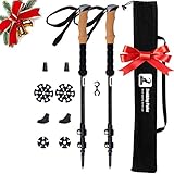 Wanderstöcke Trekkingstöcke Teleskop für Damen, Kinder, Herren - 7075 Aluminium Wanderstock Faltbar 70-135cm Teleskopstöcke mit Korkgriffe und 4 Paar Gummipuffers für Trekking Wandern Bergste, Schwarz