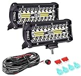 2 x 240W Scheinwerfer LED Zusatzscheinwerfer, LTPAG 7' 24000LM Arbeitsscheinwerfer Auto 12V 24V LED Rückfahrscheinwerfer IP68 Nebelscheinwerfer Mit 300W kabelbaum 12V-48V 40A 10ft 2-Leads