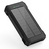 X-DNENG Externer Akku Batterie Solar Powerbank Ladegerät 22000mAh Solar Ladegerät Tragbares mit Type-C & Micro USB Dual Input LED Taschenlampe für iPhone iPad, Samsung Galaxy, Tablet, Kamera