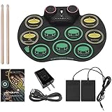 E-Drum Set, Rollen UpDrum Kit mit Kopfhörer und eingebaute Lautsprecher, Drum Pedale und Play-Unterstützung Computerspiel Trommel MEI FDWFN