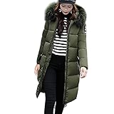 KEERADS Damen Warm Winterjacke Parka Jacke Mantel Lange Mit Fellkapuze Steppjacke Wintermantel (Green, 38)