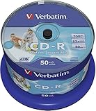 Verbatim CD-R AZO Wide Inkjet Printable 700 MB I 50er Pack Spindel I CD Rohlinge I 52-fache Brenngeschwindigkeit mit langer Lebensdauer I leere CDs bedruckbar I Audio CD Rohling