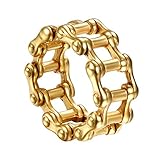 JewelryWe Schmuck Biker Herren-Ring Edelstahl Fahrrad Kette Punk Rock Motorrad-Style Band Ring Gold, Größe 65