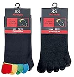 STRUMPFEXPRESS 5 PAAR ZEHENSOCKEN BAUMWOLLE VORTEILSPACK Gr. 36-46 (36-41, schwarz mit bunten Zehen)