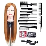 SIGHTLING 26' Trainingsköpfe Übungskopf Frisierkopf Friseur 50% Echthaar Haar Perückenkopf Puppenkopf Übungskopf Friseurkopf Ausbildung Kopf Mit Halter + 10 Stück Profi Haarstyling Kämme