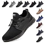 Sicherheitsschuhe Herren Leicht Arbeitsschuhe Damen Stahlkappe Schutz Atmungsaktiv Turnschuhe Mesh Wandern Sportlich Sneaker Schwarz Blau Grau Grün 36-48 EU Schwarz 43