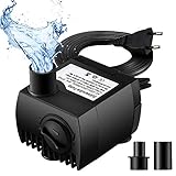 OMORC Aquariumpumpe, Teichpumpe Mini Wasserpumpe widersteht trockenes Brennen(48Std), kleine Tauchpumpe für Aquarium, Teich, Brunnen, Garten Keine Geräusch, Kabel 1,4m + 2 Düsen 300L/H (Hellschwarz)