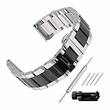 Beauty7 Unisex Edelstahl Uhrenarmband 20mm Glänzend Schwarz/Silber mit Faltschließe Gerade Anstoß Länge Verstellbar mit/ohne WerkzeugLink Entferner + 4 STK Federstege und Federstift WBL00109ST20a