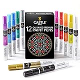 Castle Art Supplies Lackstifte – 12 Filzstifte auf Ölbasis in kräftigen bunten Farben Zum Malen auf Steinen, Metall, Holz, Glas und mehr. Witterungsbeständig und ungiftig.