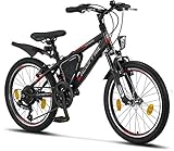 Licorne Bike Guide Premium Mountainbike in 20 Zoll - Fahrrad für Mädchen, Jungen, Herren und Damen - Shimano 18 Gang-Schaltung - Schwarz/Rot/Grau