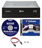 LG WH16NS40K Blu-ray BDXL M-DISC DVD CD internes Laufwerk Bundle mit 50 GB Verbatim M-Disc BD-R DL + Cyberlink Media Suite 10 + SATA Kabel