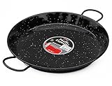La Schale 36 cm, emaillierter Edelstahl induktionsgeeignet Paella-Pfanne mit Griffen aus Keramik, Schwarz