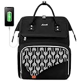 LOVEVOOK Laptop Rucksack 15,6 Zoll, Schulrucksack Stylischer mit USB Ladeanschluss, Rucksack Damen wasserdicht für Schule, Rucksack schule Anti-diebstahl mit Laptopfach, Rucksack schwarz