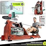 Messe-Neuheit 2020!Premium Wasser-Rudergerät mit patentierter Klappfunktion+App Funktion + Multiplayer & Video Events I mit Brustgurt I 3in1 Water Widerstand I Rower zuhause Echtholz Heimtrainer