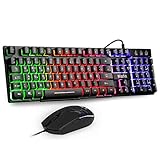 Mafiti Gaming Tastatur und Maus Set, Kabelgebundenes Tastatur-Maus-Set, LED Hintergrundbeleuchtung QWERTZ (DE-Layout), Regenbogen Farben Beleuchtetung Tastatur und Maus für Gaming und Büro