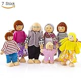WLot Puppenhaus Puppen, Puppenfamilien Holzpuppe Spielzeug für Kinder Spiel Haus Geschenk (7 Stücke)