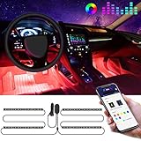 Govee LED Innenbeleuchtung Auto, 4pcs 48 LED Auto LED Strip, Upgrade Zwei-Linien-Design, Wasserdicht Beleuchtung APP Steuerbare mehrfarbig Musik Innenbeleuchtung mit Zigarettenanzünder, 12V