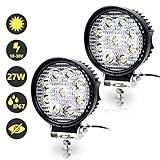 Hengda 2x 27W LED Arbeitsscheinwerfer 12V 24V Scheinwerfer Traktor Rückfahrscheinwerfer LED Strahler für Offroad, KFZ, SUV, LKW, Auto Zusatzscheinwerfer IP67 Wasserdicht, Rund