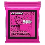 Ernie Ball Super Slinky Klassische Rock'n'Roll Pure Nickel Wrap E-Gitarre Saiten - 9-42 Gauge