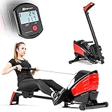 Hop-Sport Rudergerät HS-060R Ruderzugmaschine mit Computer & Magnetbremssystem klappbar geräuscharm 8 Widerstandsstufen Transportrollen rot