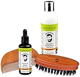 Bartpflege-Set BERLIN, SPARPREIS, Greendoor Natur Bartseife 200 ml + Bio Bartöl 50 ml + Bartbürste Birnbaumholz mit Wildschweinborsten + Bartkamm Holz - Geschenk-Set Mann Vollbart Bart