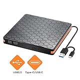 Externes DVD CD Laufwerk, Externes CD Brenner für Brenner mit USB 3.0 und Typ C Schnittstelle, optische Hochgeschwindigkeits Datenübertragung für optische Laufwerke für Win10 / XP/Win 7 / Win 8