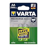 VARTA Rechargeable Accu Power vorgeladener AA Mignon Ni-Mh Akku (2er Pack. 2100 mAh) , wiederaufladbar ohne Memory-Effekt - sofort einsatzbereit