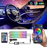 WOHOOH LED Innenbeleuchtung Auto, 4pcs 48 LED Auto LED Strip, Upgrade Zwei-Linien-Design, Wasserdicht Beleuchtung APP Steuerbare mehrfarbig Musik Innenbeleuchtung mit Zigarettenanzünder, DC 12V
