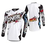 O'NEAL | Motocross-Jersey Langarm | Kinder | MX MTB Mountainbike Enduro | Eingenähter Ellbogenschutz, V-Ausschnitt, Atmungsaktives Material | Element Youth Jersey Villain | Weiß | Größe S